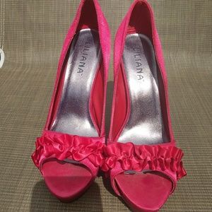 Red heels with ruffles